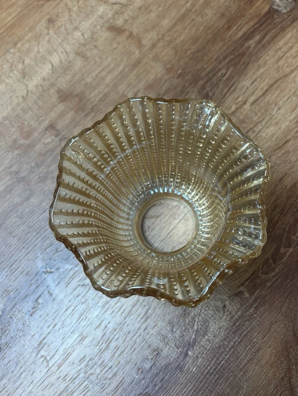 Vintage Clear Amber Glass Fairy Lamp Shade Hobnail Fluted Scalloped Small
